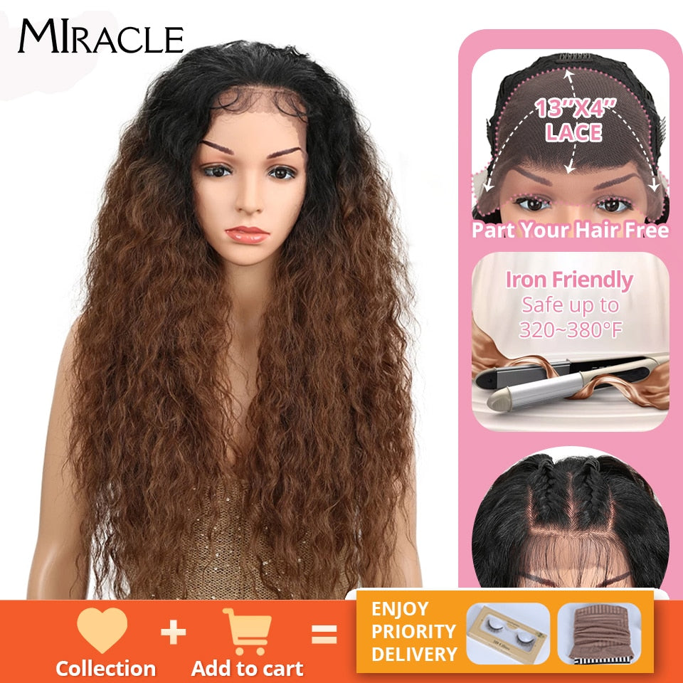 13*4 Synthetische Lace Front Perücke, Lockige Afro Perücken für Frauen 30Zoll Natürliche Perücken Wunder Haar