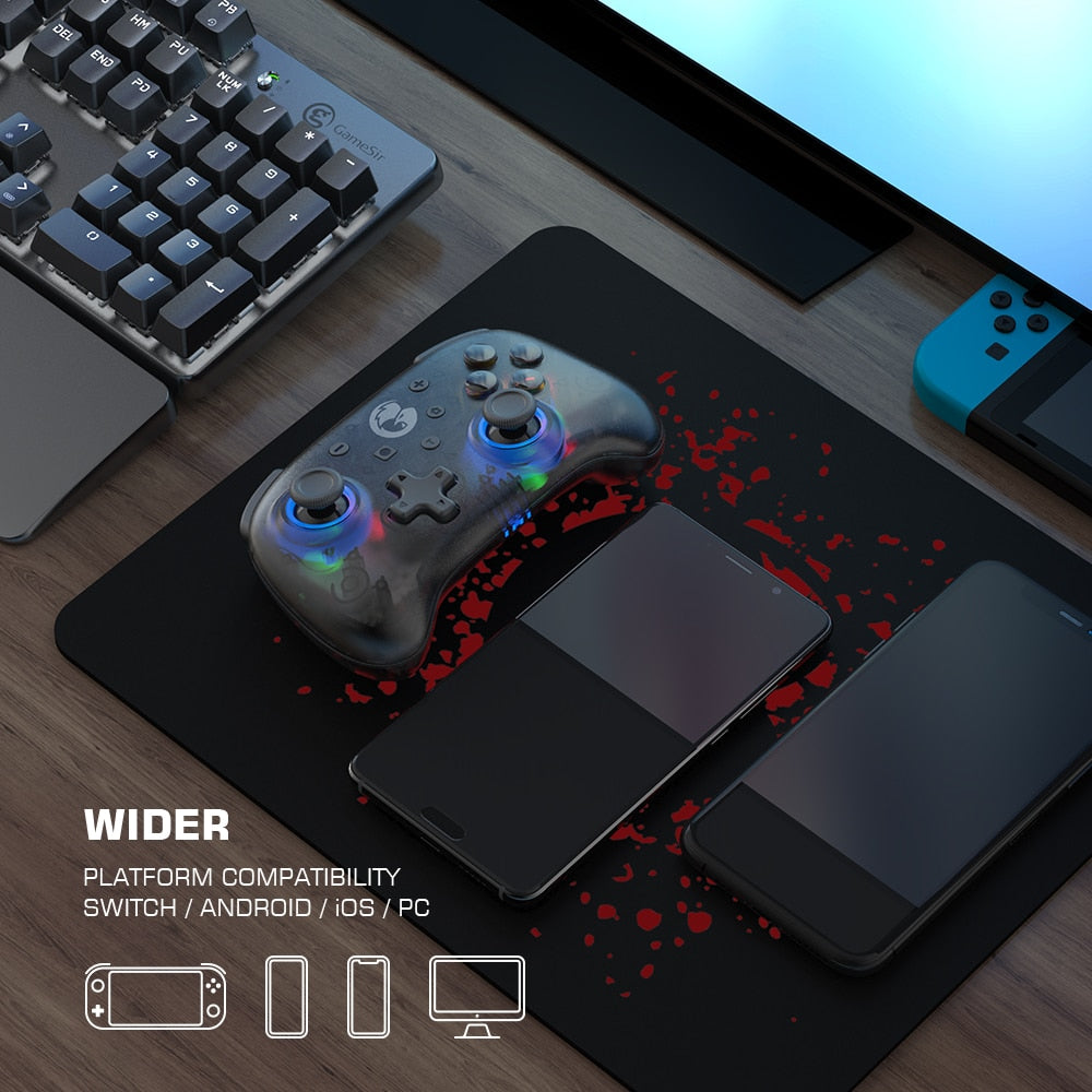 GameSir T4 Mini Bluetooth Controller Gamepad für Nintendo Switch, Apple Arcade und MFi Game Controller transluzent