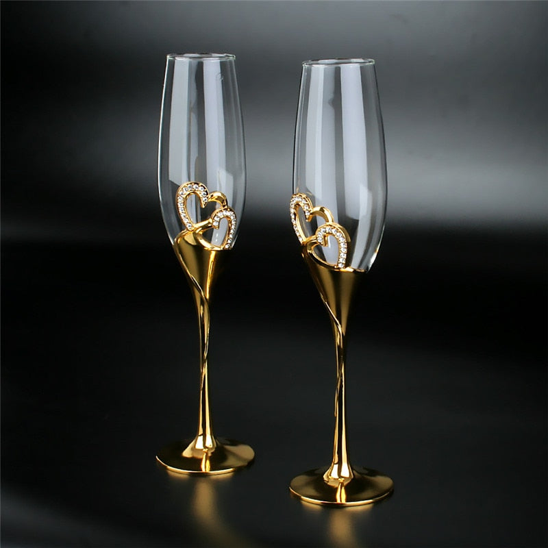 2 er - Set Hochzeit Champagner Gläser aus Gold-Kristall