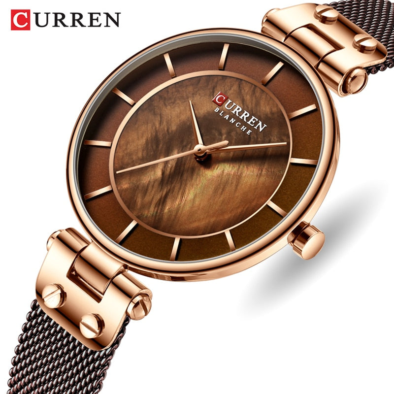 CURREN Mode Frauen Uhr für Damen, Quarzuhren Wasserdicht Stahl Mesh Weiblich Armbanduhr