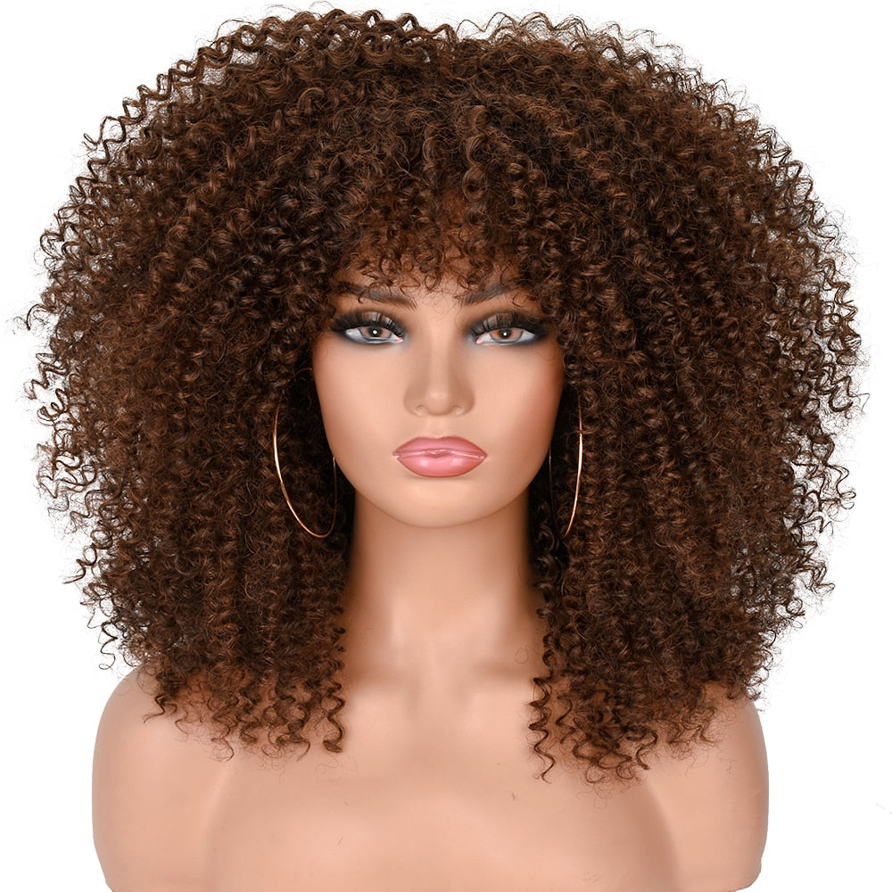 Kurzes Haar Afro Kinky Curly Perücken mit Pony für schwarze Frauen, afrikanische synthetische Lolita Perücken