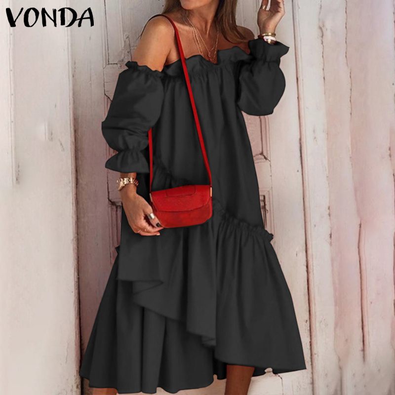 Holiday Langarm Sommerkleid mit unregelmäßigem Saum Bohemian Robe