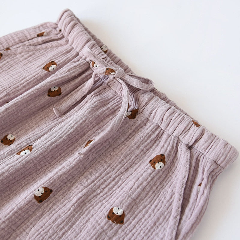 2023 Frühling und Sommer neue Paarhosen, Baumwollkreppstoffhosen für Damen mit dünnem Schnitt, japanische Cartoon-Heimhosen für Herren
