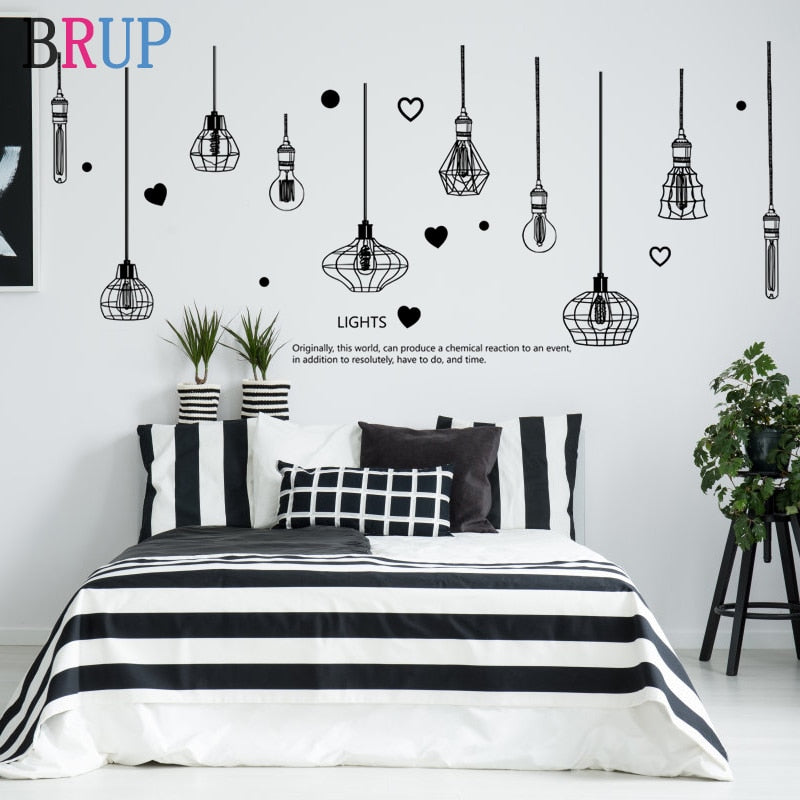 226*97cm Schwarzer Kronleuchter Wandaufkleber Glühbirne Home Decor für Wohnzimmer Schlafzimmer Kunst DIY Vinyl Wandaufkleber abnehmbar