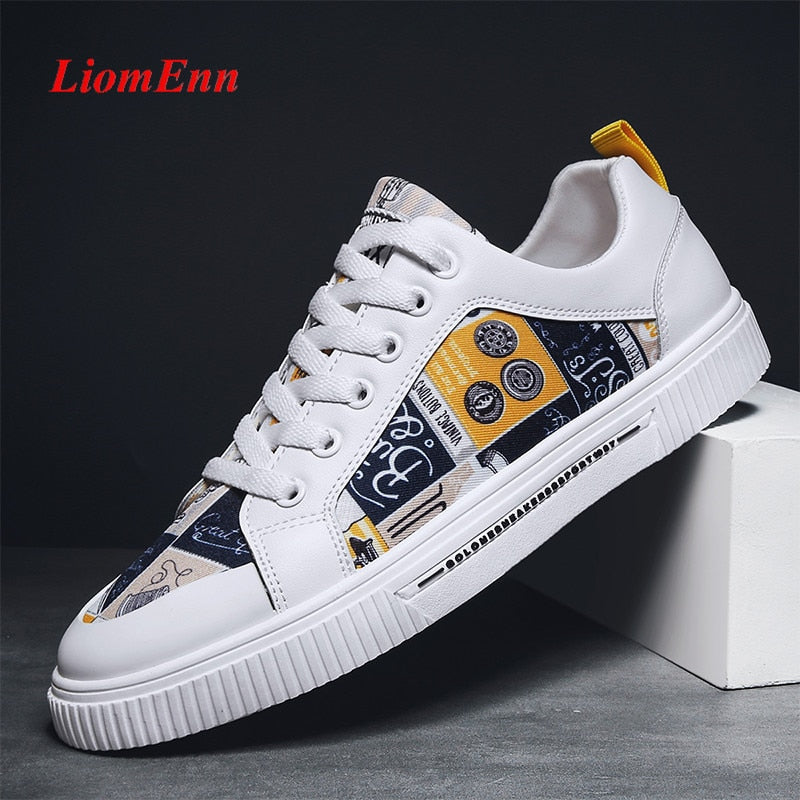 Graffiti Gelb Weiß Sneakers für Frauen, Flache Sport- und Freizeitschuhe, style Vulkanisiert