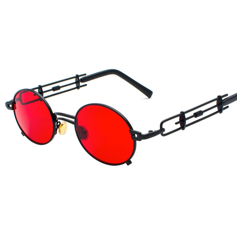 Retro Metall Runde Sonnenbrille für Männer & Frauen, Schwarz Rot Klare Linse mit UV400