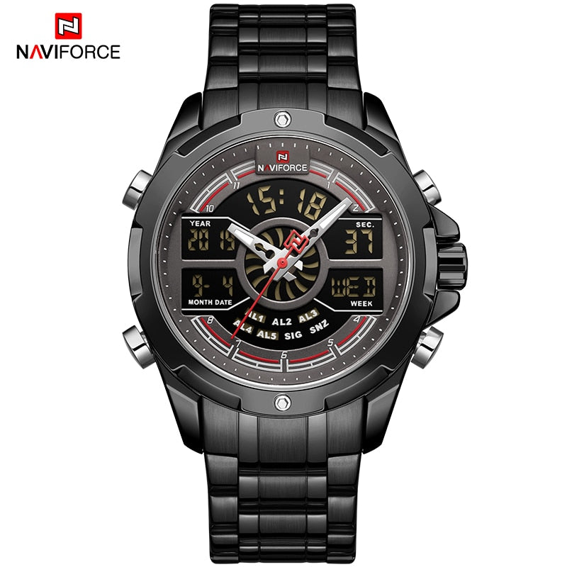 Quarz Militär Digitaluhruhr für Herren, LED Top Golduhr, Voll Stahl Armbanduhr