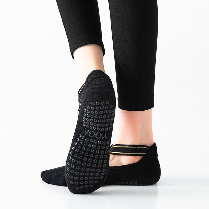 Hochwertige Verband-Yoga-Socken und Anti-Rutsch-Handtuchunterseite, rückenfreie Barre-Tanzsocken