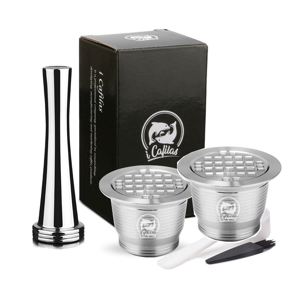 Wiederverwendbare und nachfüllbarenesspresso, Kaffeekapseln für Nespresso-Maschine mit Tamper Edelstahlkapsel