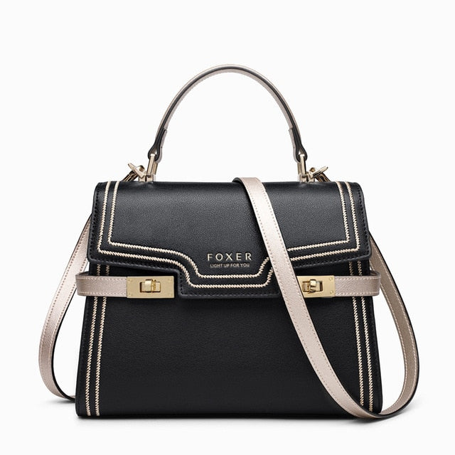 Foxer Lederhandtaschen für Frauen, Echtes Leder Damen Top-Griff Taschen mit Verstellbarem Schultergurt