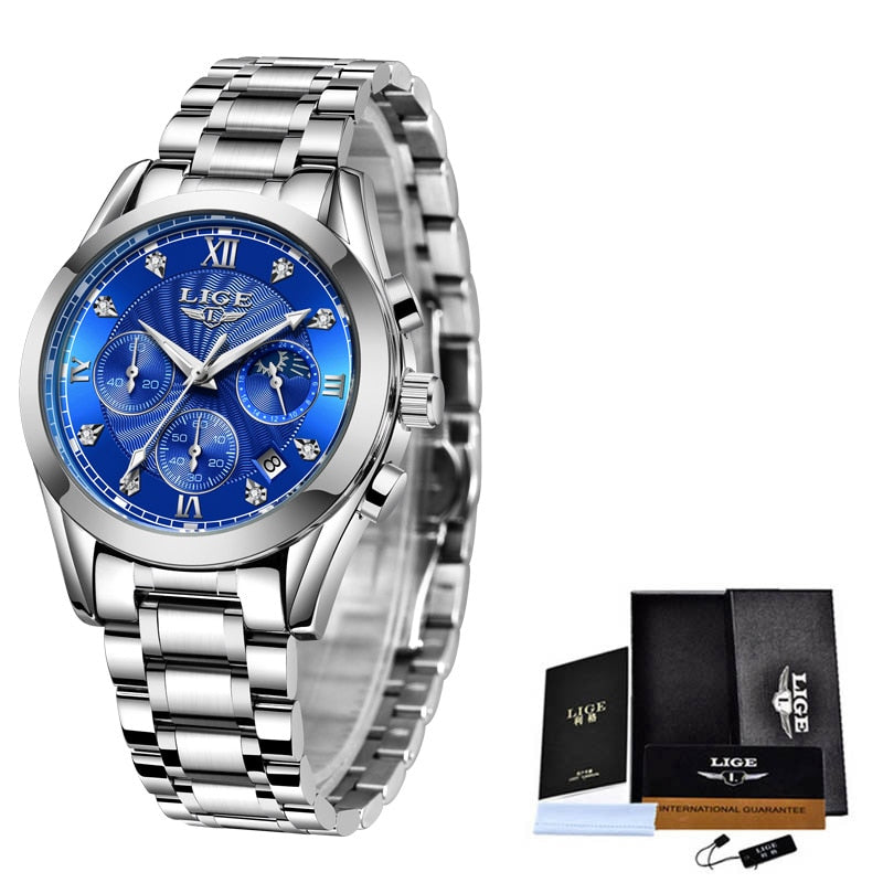 Neu LIGE Gold Damenuhr Business Quarzuhr Damen Top Marke Luxus Damen Armbanduhr Mädchen Uhr Relogio Feminin 2022+Box