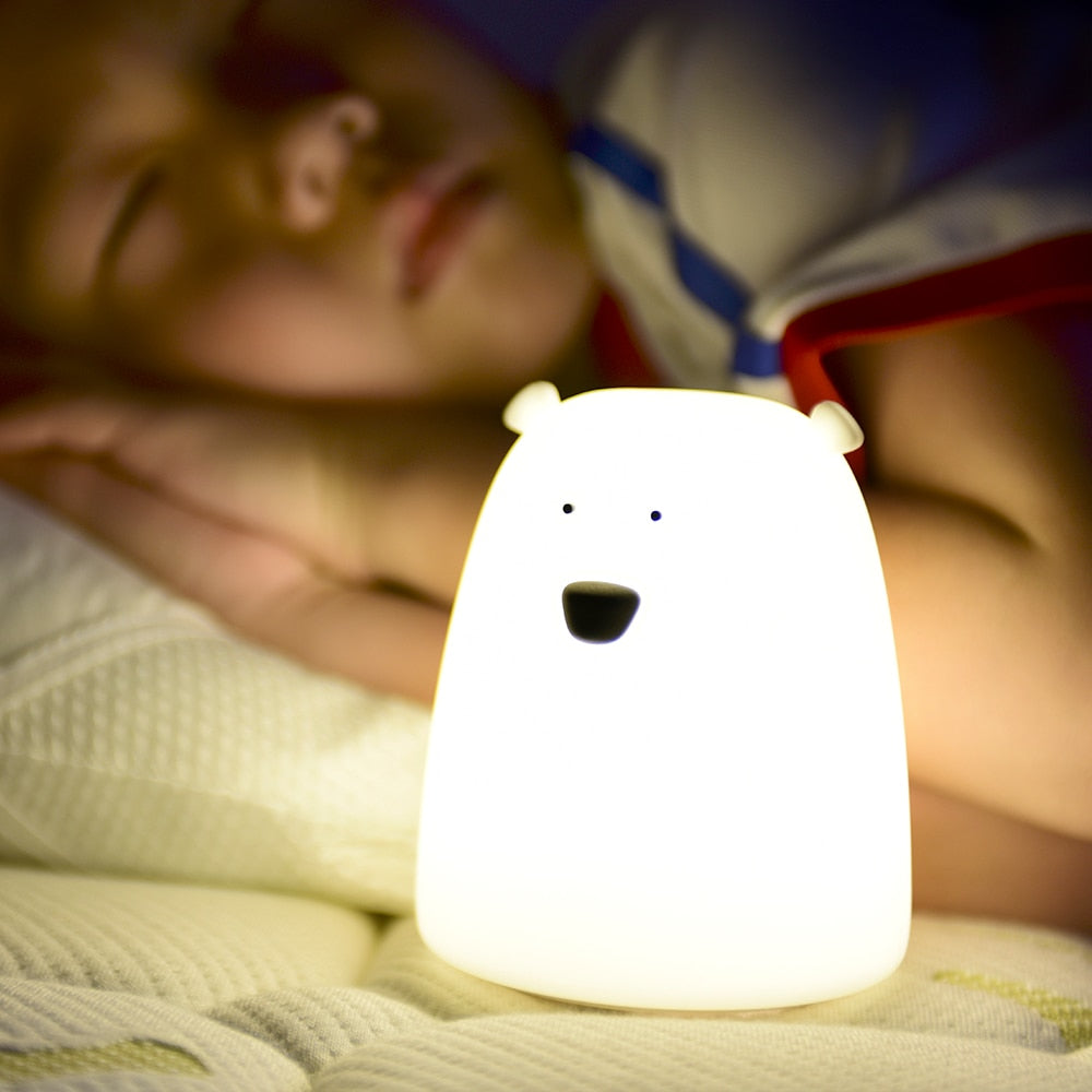 Cute Bär LED Baby Kinder Nachttischlampe aus Silikon mit Touch Sensor, Tap Control