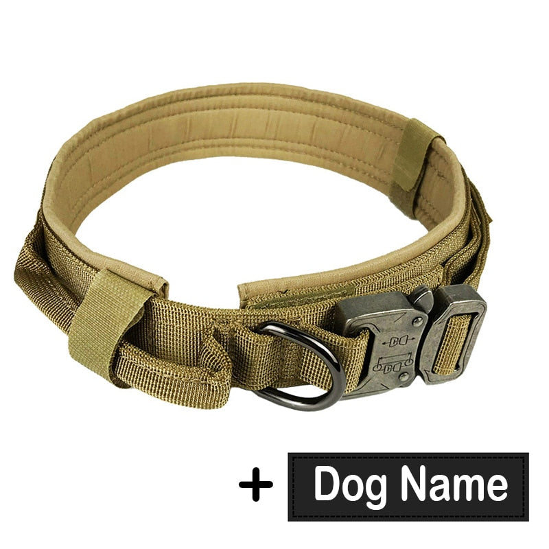 Hundehalsband mit Hundemarke Nylon, verstellbar, militärisch, taktisch, großes Hundehalsband mit Griff, Training, Laufen, Hundehalsband, personalisierbar