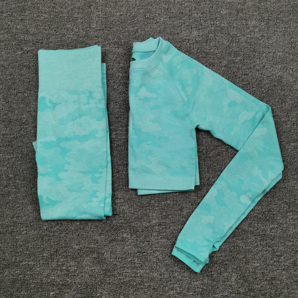 3 Teile / satz Damen Camouflage Yoga Set, Yoga-Leggings für Frauen, gestreifte Kompressionshose