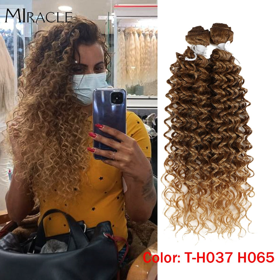 Afro Kinky Curly Hair Wave Synthetisches Haar Hitzebeständig Deep Wave Hair Bundles Extensions Braun 2Pcs / Lot 26Inch