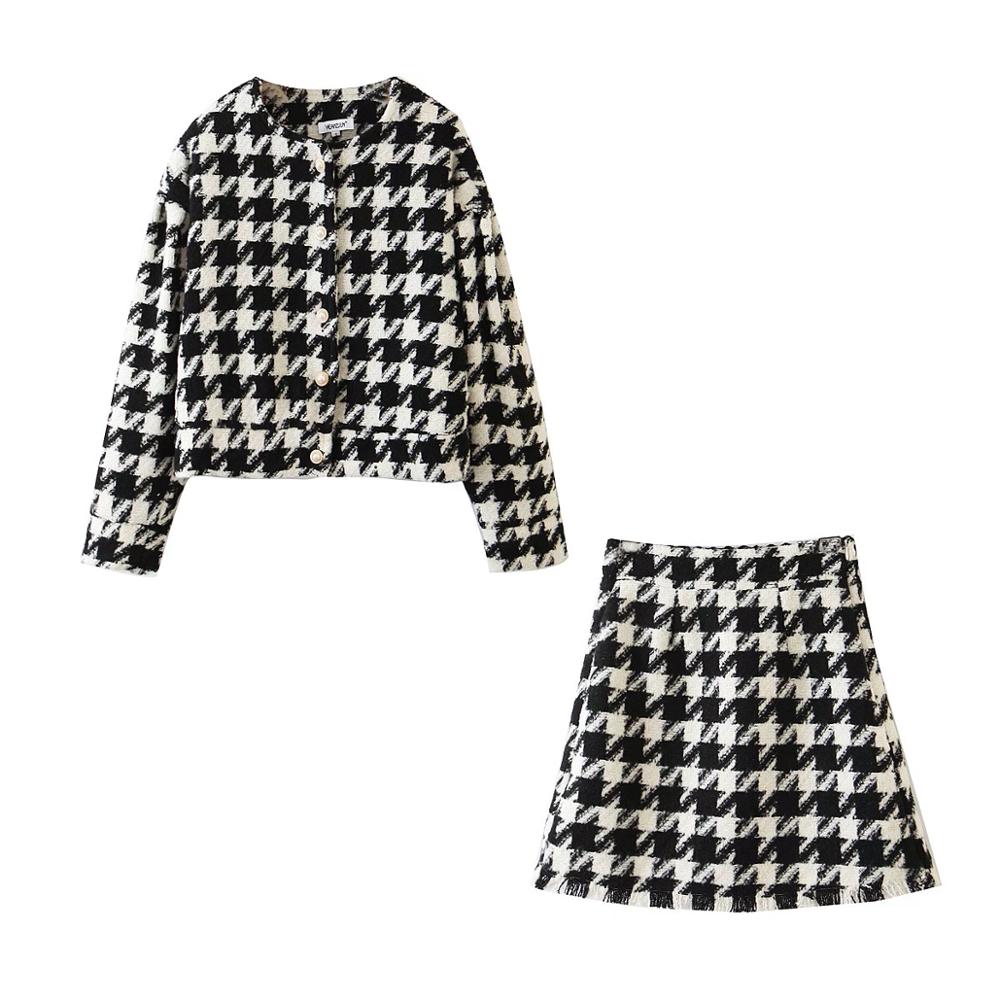 Vintage Sweet Damen Bluse & Mini Rock, Langarm Anzüge 2-teiliges Set