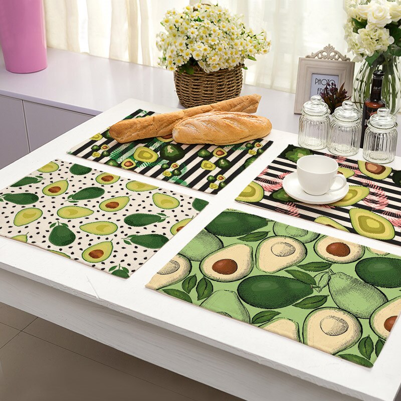 Tropische Avocadomuster Küchentischset aus Baumwolle