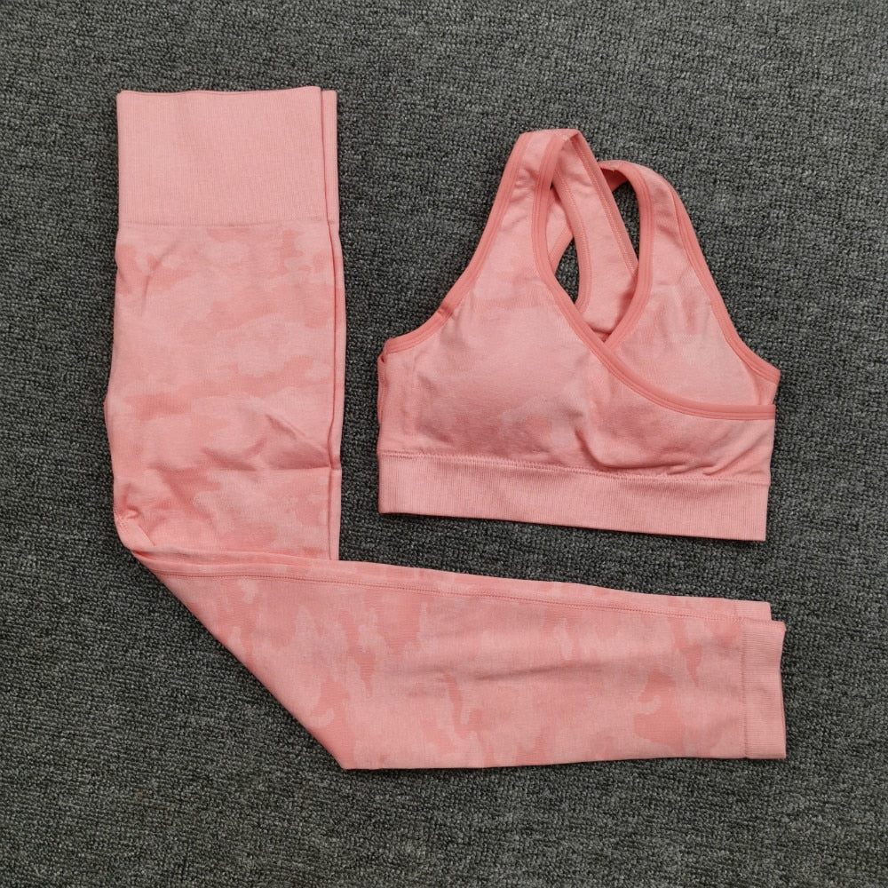 3 Teile / satz Damen Camouflage Yoga Set, Yoga-Leggings für Frauen, gestreifte Kompressionshose