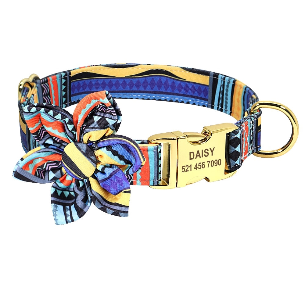 Bohemia Custom Hundehalsband Leine Nylon Blumen bedrucktes Haustier Hundehalsband Leine Personalisiertes Welpenhalsband für kleine mittelgroße Hunde
