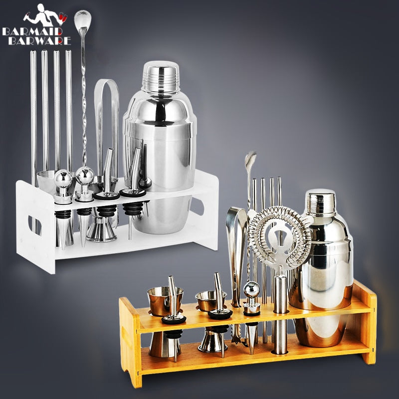 Cocktail-Shaker-Bar-Set Kunststoff- und Holzhalter, Edelstahl verkupferter Cocktail-Shaker
