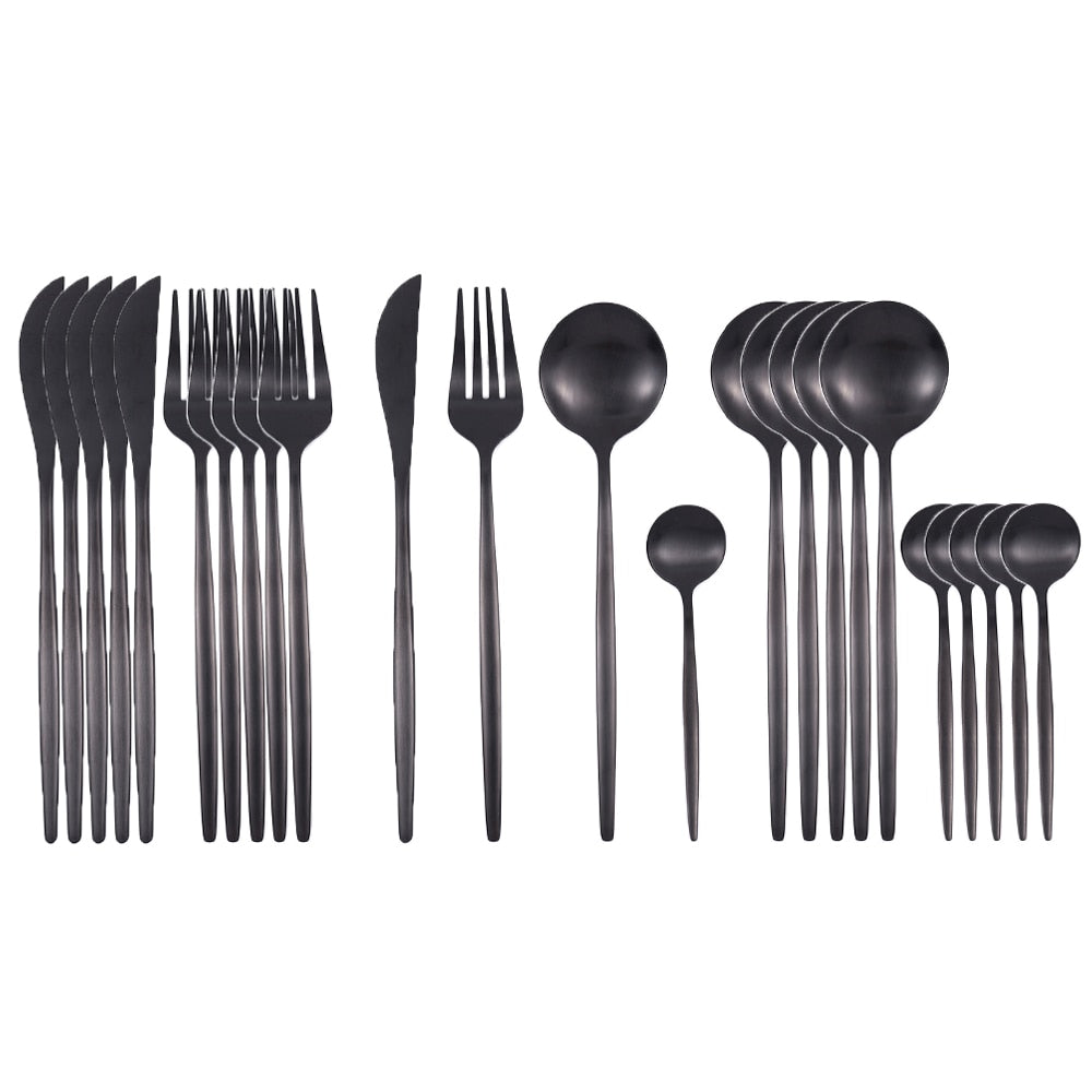 24-teiliges Geschirr-Set aus mattem Gold, Edelstahl 18/10, Messer, Gabel und Löffel Set