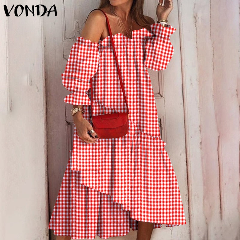 Holiday Langarm Sommerkleid mit unregelmäßigem Saum Bohemian Robe