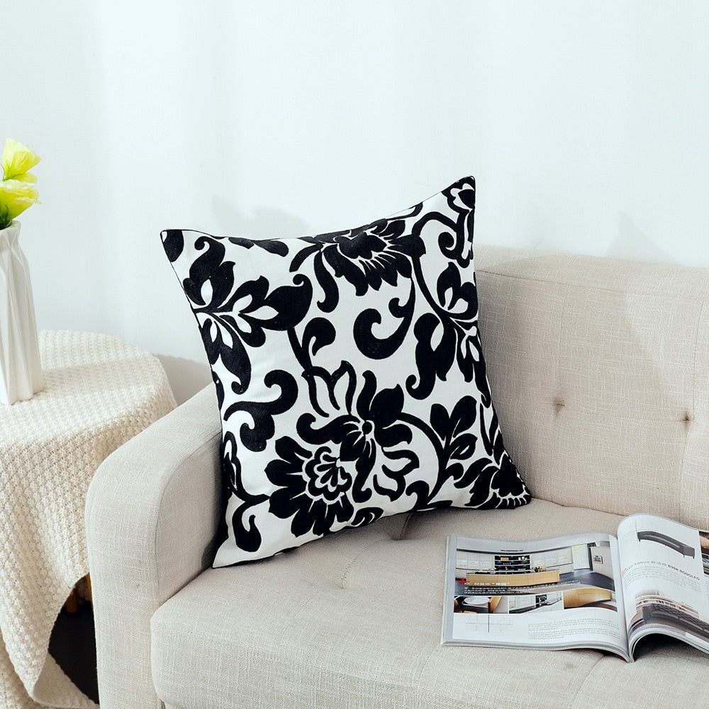 Kissenbezug mit niedlicher floraler geometrischer Stickerei, grün-gelber Kissenbezug für Sofa, Bett, schlichtes Zuhause, 45 x 45 cm