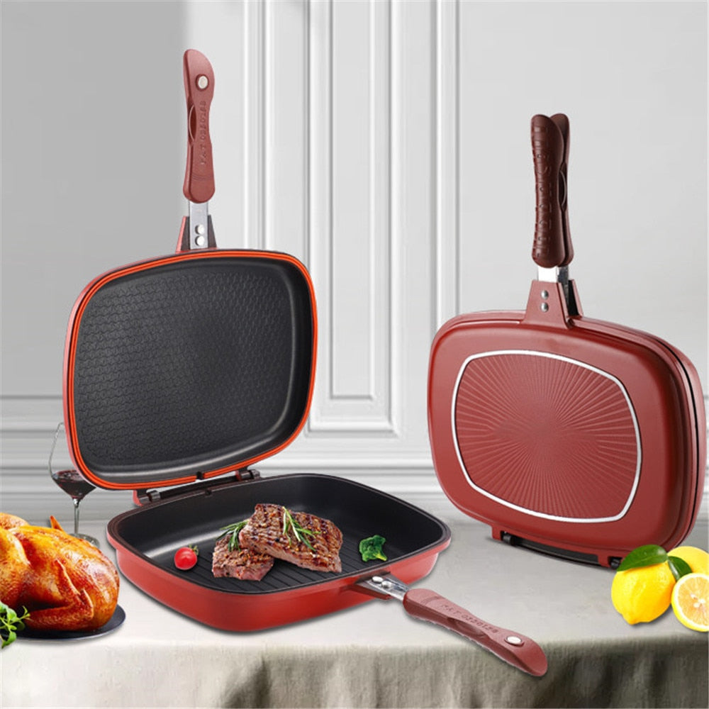 Doppelseitige Grillpfanne, Bratpfanne Skillet Grill Langlebige Antihaftpfannen