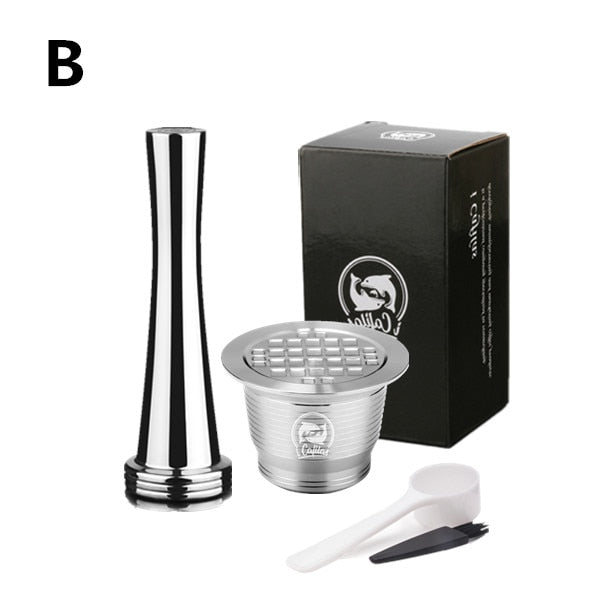 Wiederverwendbare und nachfüllbarenesspresso, Kaffeekapseln für Nespresso-Maschine mit Tamper Edelstahlkapsel