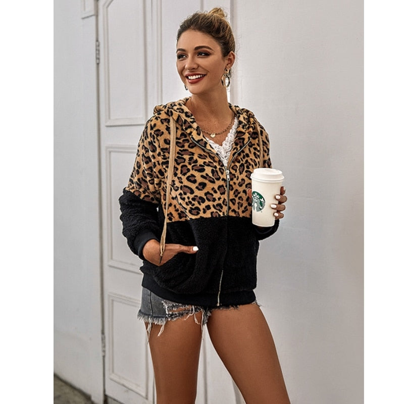 2022 Neue Leopard Patchwork für Frauen, Teddy Mantel aus Kunstpelz
