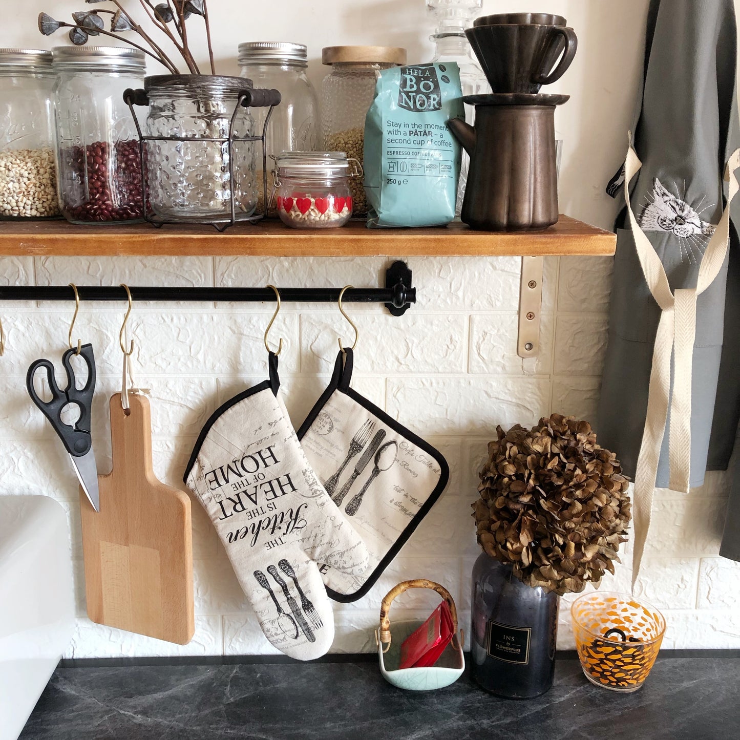 4-teiliges Set aus Baumwolle, hitzebeständige Ofenhandschuhe, Topflappen-Set zum Kochen oder Backen