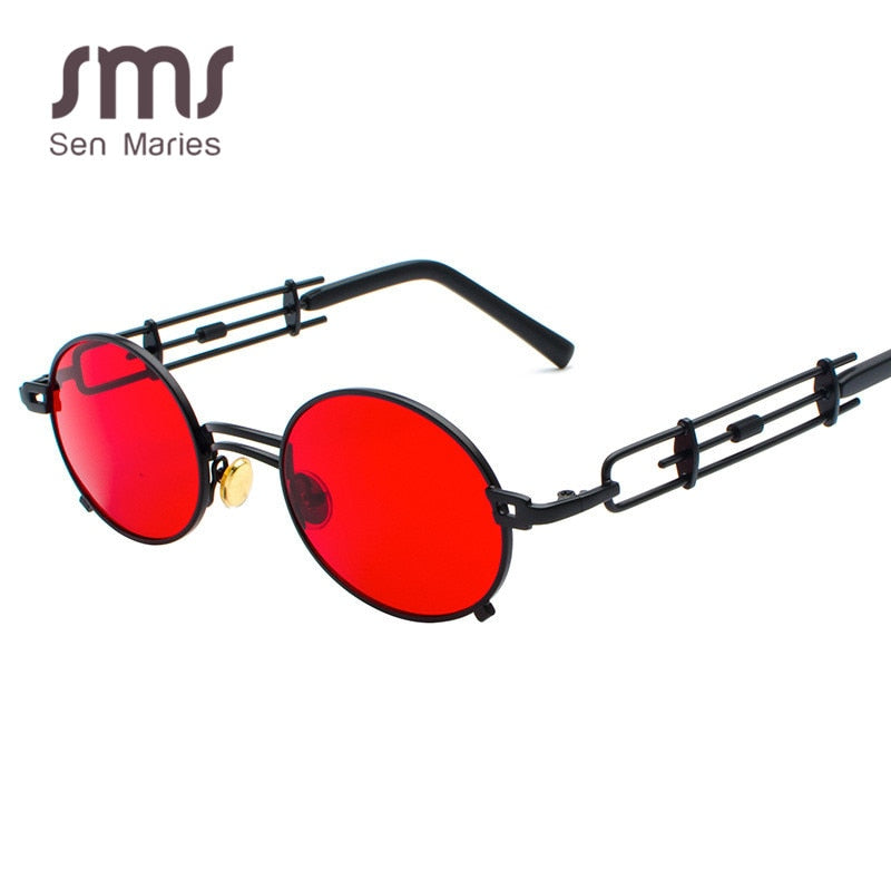 Retro Metall Runde Sonnenbrille für Männer & Frauen, Schwarz Rot Klare Linse mit UV400