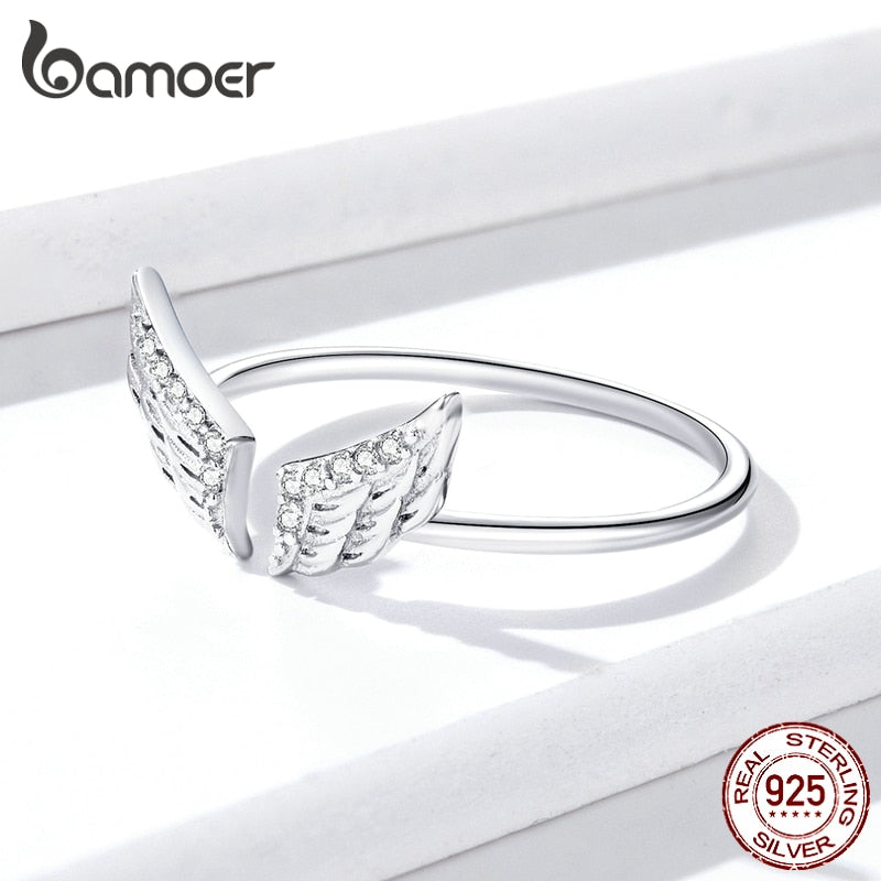 Bamoer 925 Sterling Silber Fliegende Flügel Offene Fingerringe für Frauen, einstellbare Freie Größe Original Design