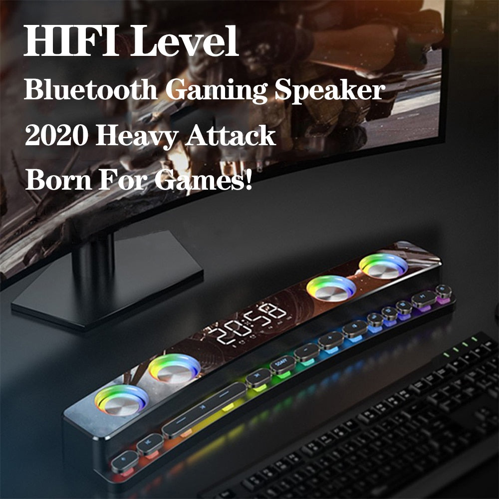 Tragbares Drahtloses Spiel Soundbar, USB 3D Stereo Subwoofer AUX FM Haus Digitaler mit Lautsprecher Tastatur Abkürzung für PC, Laptop,Tablets,Desktop,Handy
