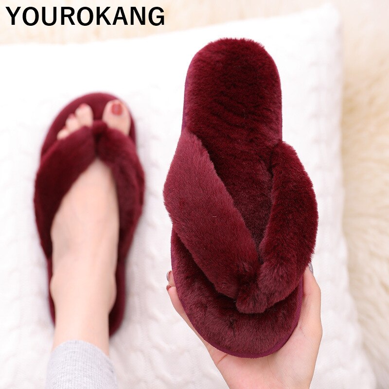 Herbst Winter Frauen Hausschuhe Indoor Boden Flip Flops Mode Pelzigen, warme Pantoffel, Weiche Baumwolle