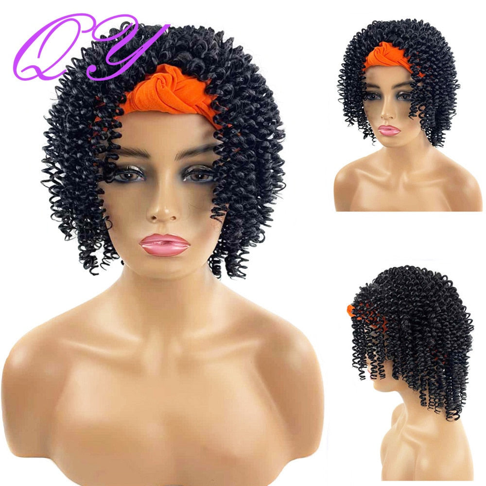 Hair Big Afro Kinky Curly Stirnband Perücken für Frauen Synthetisches Haar Perücken Turban Wrap Hair Style