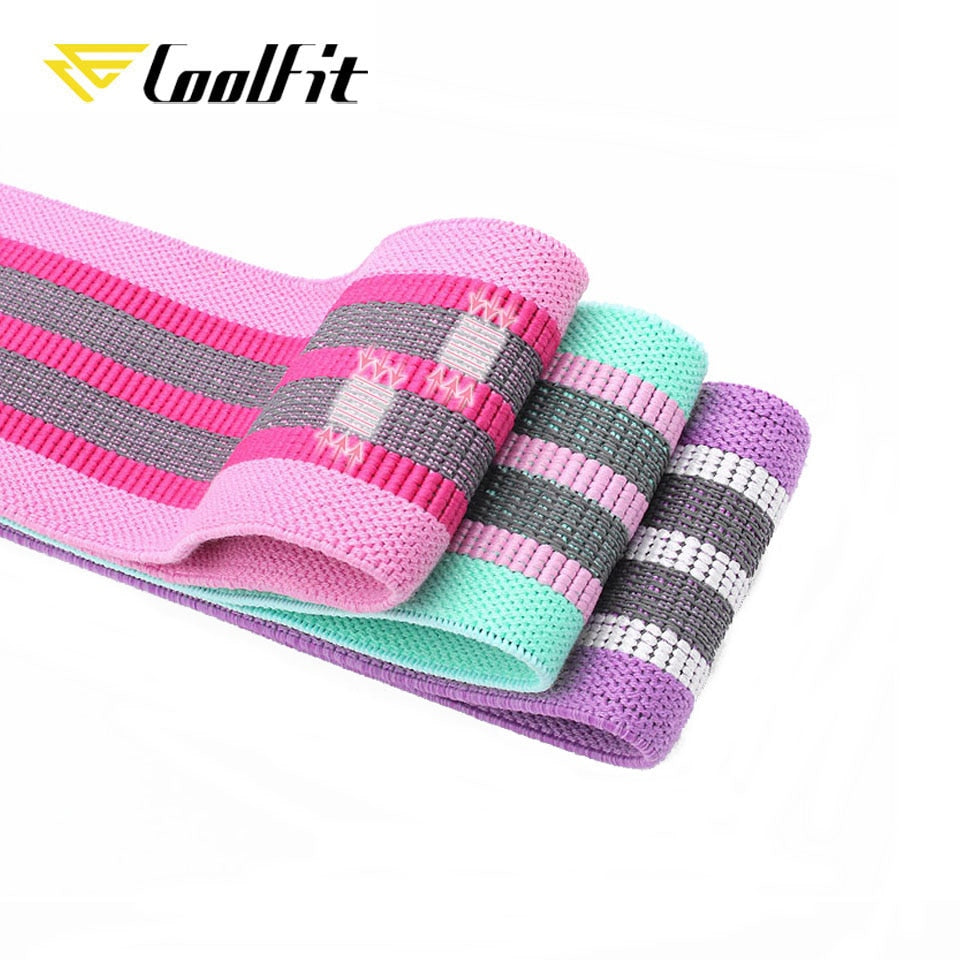 3 STÜCKE CoolFit Hüftband Yoga Widerstandsbänder, Fitnessbänder Set mit Anti Rutsch Rollen