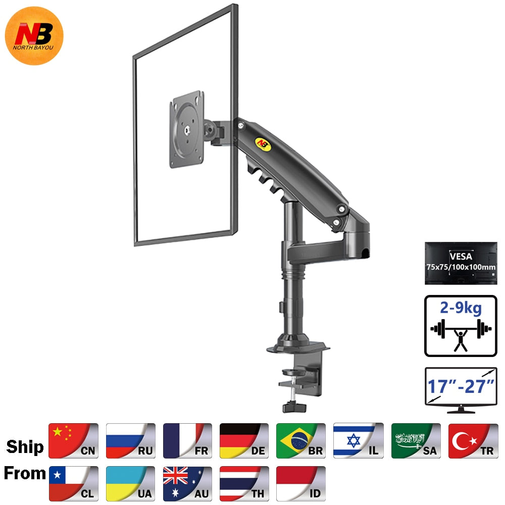 Desktop-Gasfeder 17–27 Zoll; LCD-LED-Monitorhalterung TV-Halterungsarm Vollbeweglicher ergonomischer Monitor-Schreibtischständer mit einer Tragkraft von 2–9 kg