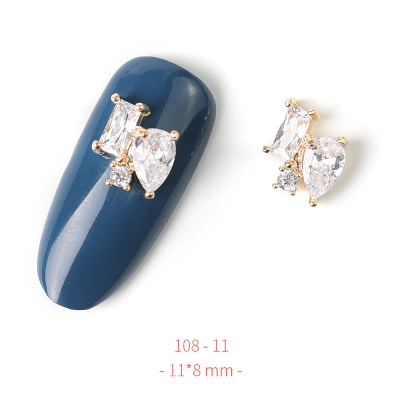 HNUIX 2Pieces 3D Metal Nail art Jewelry Japanese Nail Decorations Top Quality Crystal Manicure Zircon Diamond Charms Pendants