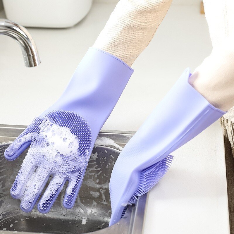 1 Paar Geschirrspülhandschuhe Magic Silicone, Reinigungshandschuhe mit Reinigungsbürste