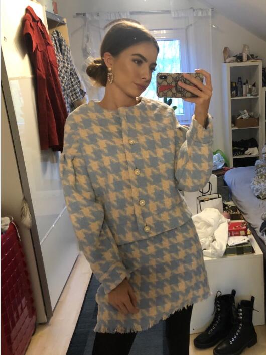 Vintage Sweet Damen Bluse & Mini Rock, Langarm Anzüge 2-teiliges Set