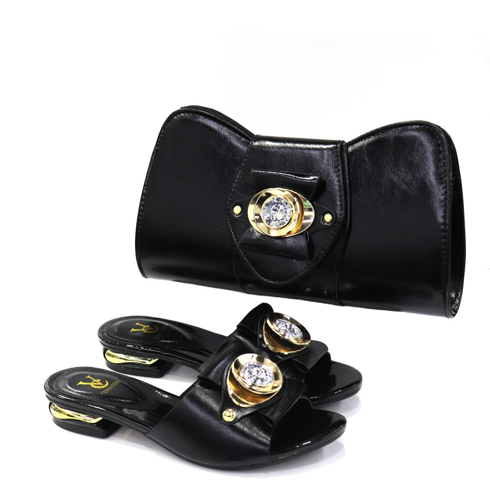 2023 neuestes italienisches Design Mode afrikanische Frauen, niedrige Ferse bequeme Schuhe und Taschen Set
