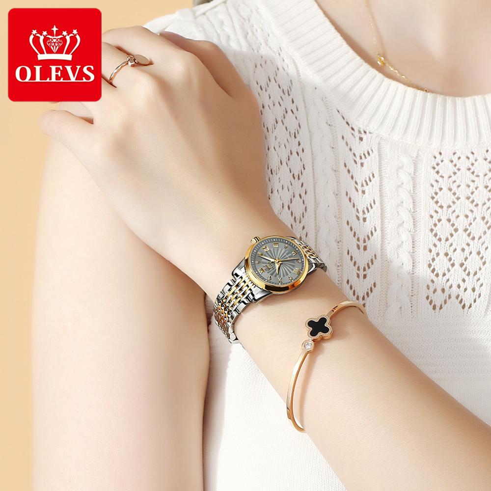 OLEVS Luxus Marke Ladides Automatische Mechanische Armbanduhr Wasserdicht, Edelstahl Einfache Uhr für Frauen
