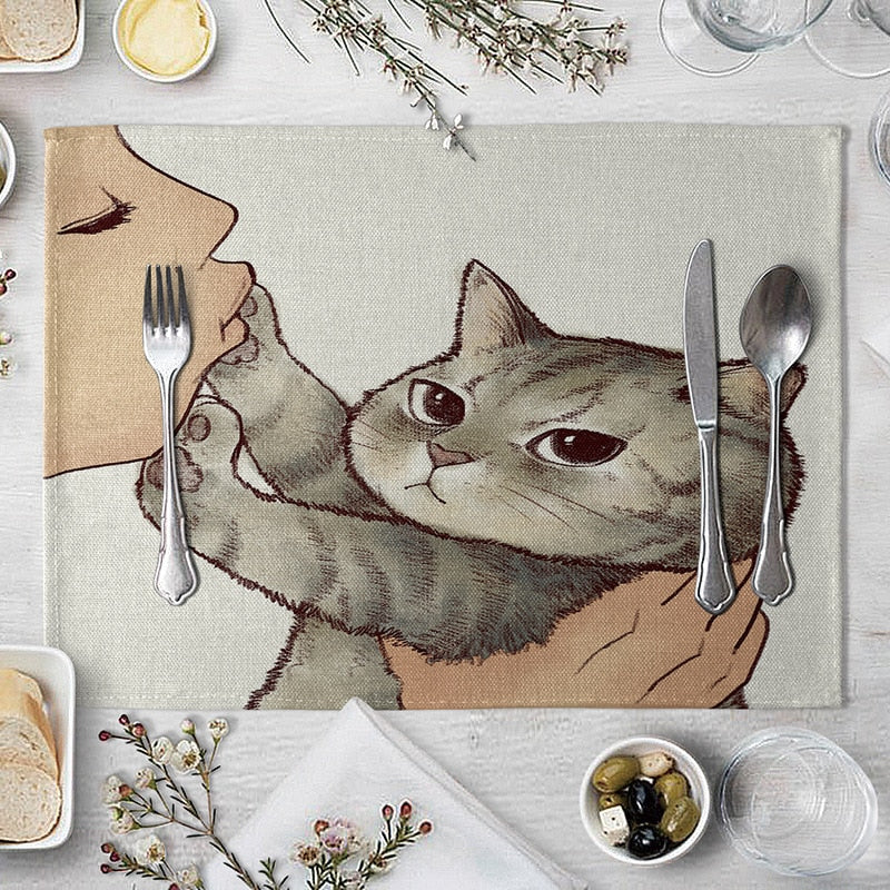 Abwaschbare Katzen Tischsets, Süße Katze Cartoon als Tiermuster