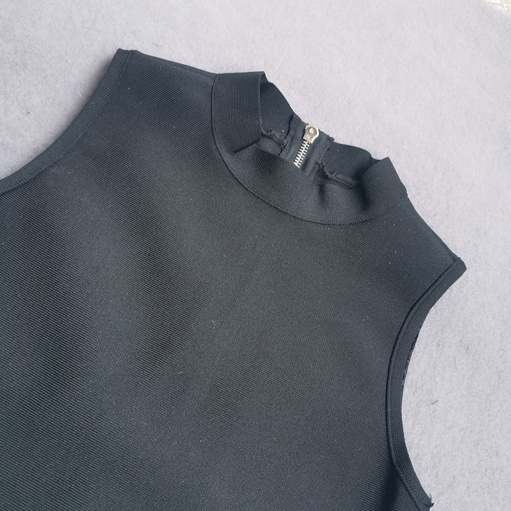Damen Strass Quaste unregelmäßige Rundhalsausschnitt, mehrfarbiges dünnes ärmelloses Sexy Sommerkleid