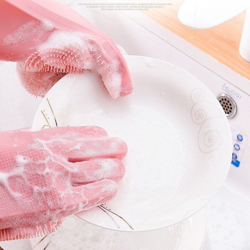 1 Paar Geschirrspülhandschuhe Magic Silicone, Reinigungshandschuhe mit Reinigungsbürste