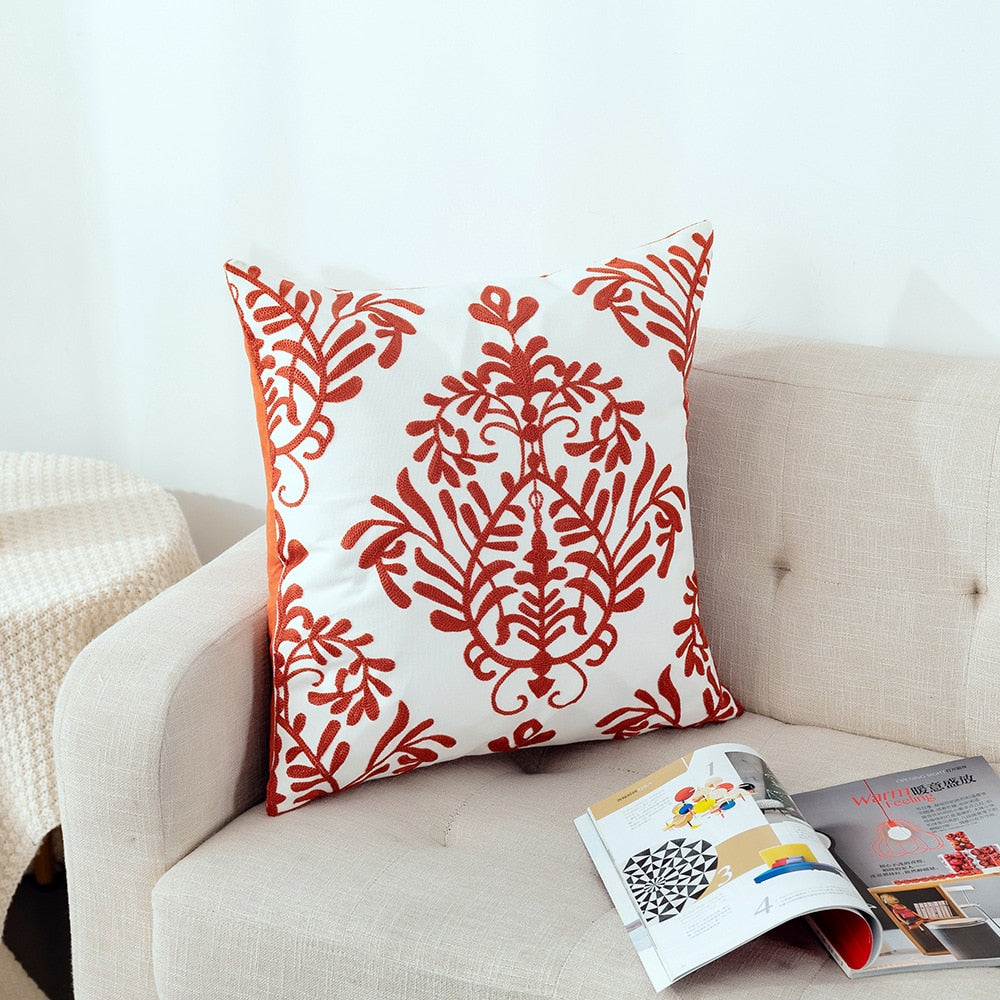 Kissenbezug mit niedlicher floraler geometrischer Stickerei, grün-gelber Kissenbezug für Sofa, Bett, schlichtes Zuhause, 45 x 45 cm
