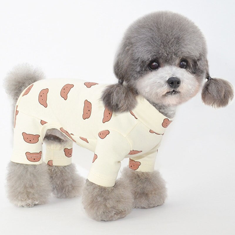 Baumwolle Haustierkleidung Bärenmuster Hundepyjamas, Overall 4 Beine Mantel, O-Ausschnitt