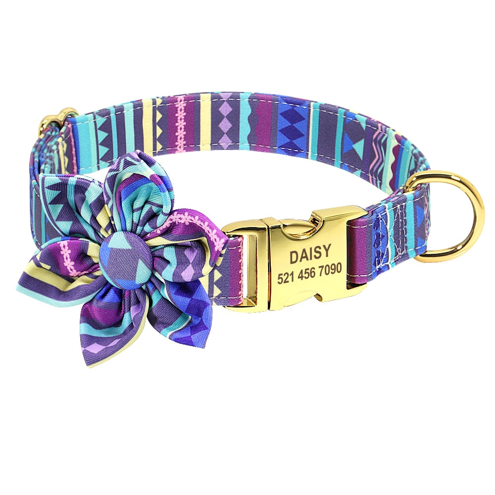 Bohemia Custom Hundehalsband Leine Nylon Blumen bedrucktes Haustier Hundehalsband Leine Personalisiertes Welpenhalsband für kleine mittelgroße Hunde