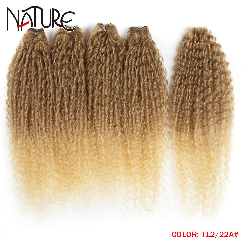 Synthetische Haarverlängerungen für Herbstfrauen Afro Curly Hair Bundles 24 Zoll, Ombre Blonde High Temperature Fiber Hair Weave Bundle